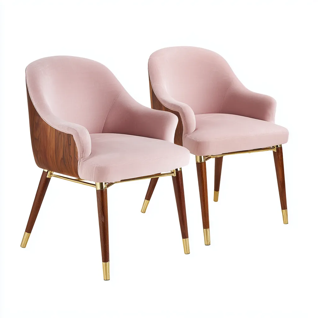 Sillas de comedor - Madera y tapizado - 55x50x85 cm - Rosa-madera-dorado - Diseño moderno para comedor-Luxemylab