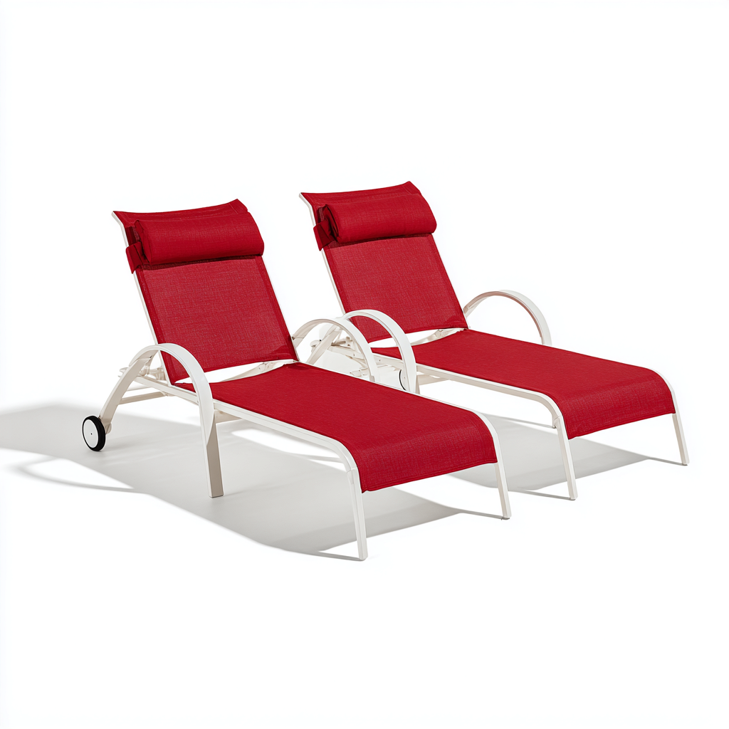 Tumbona de jardín conjunto de 2 piezas estructura de aluminio y textilene 196x64x87 cm - rojo-blanco - aptas para jardín y diseño moderno-Luxemylab