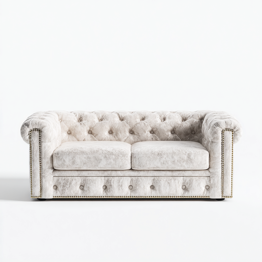 Sofá de 2 plazas terciopelo 183x90x78 cm beige para salón estilo clásico-Luxemylab