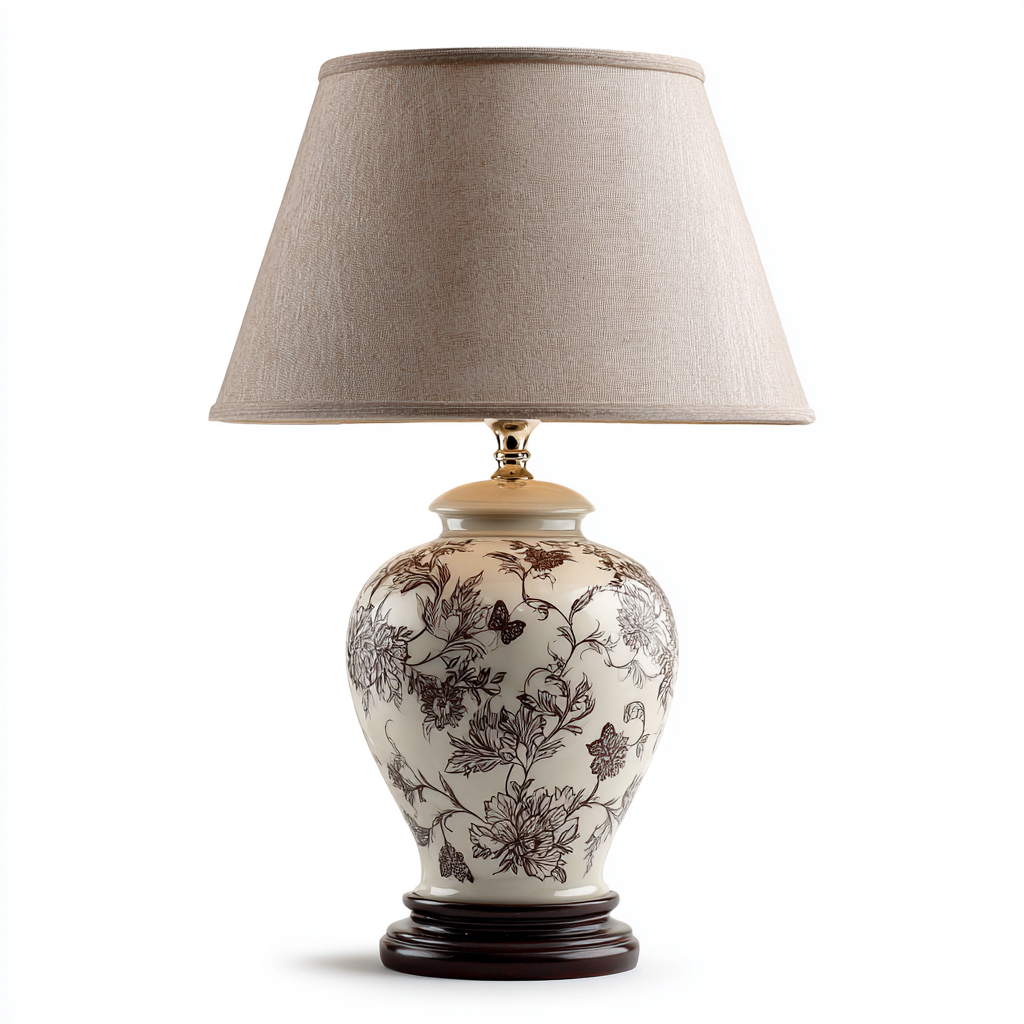Lámpara de mesa cerámica 30x30x50 cm - crema-marrón-beige - estilo clásico - adecuada para salón-dormitorio-Luxemylab