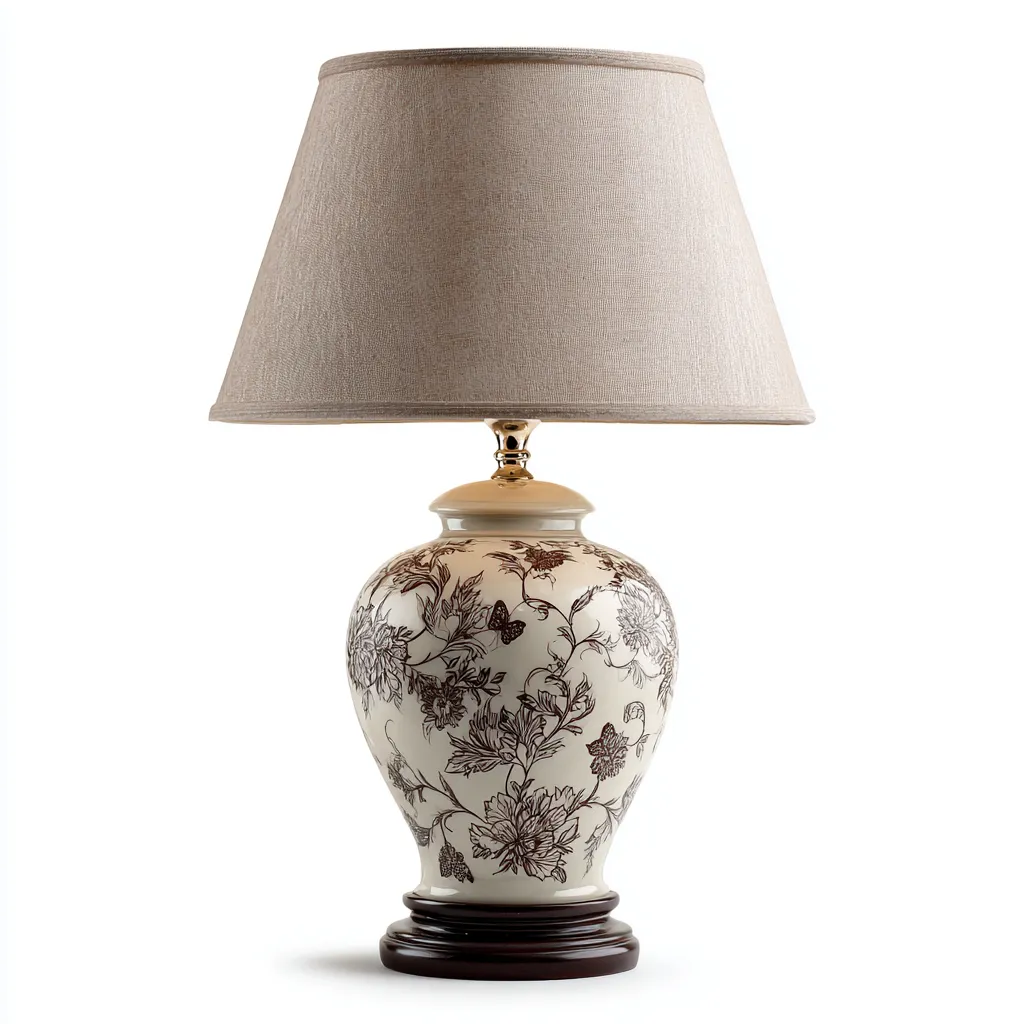 Lámpara de mesa cerámica 30x30x50 cm - crema-marrón-beige - estilo clásico - adecuada para salón-dormitorio-Luxemylab