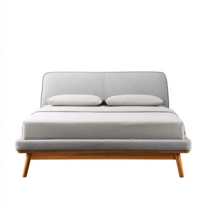 Cama matrimonial tapizada de tela 200x180x102 cm - gris claro - apta para dormitorio - diseño nórdico moderno sencillo-Luxemylab