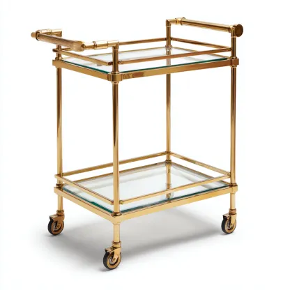 Carro de cocina - metal y cristal 70x40x85 cm - dorado - apto para cocina - estilo moderno-Luxemylab