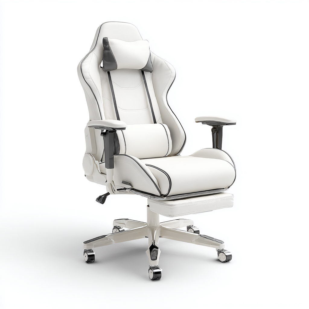 Silla de oficina tapizado en piel sintética 68x65x130 cm - blanco - diseño ergonómico - apta para oficina-Luxemylab