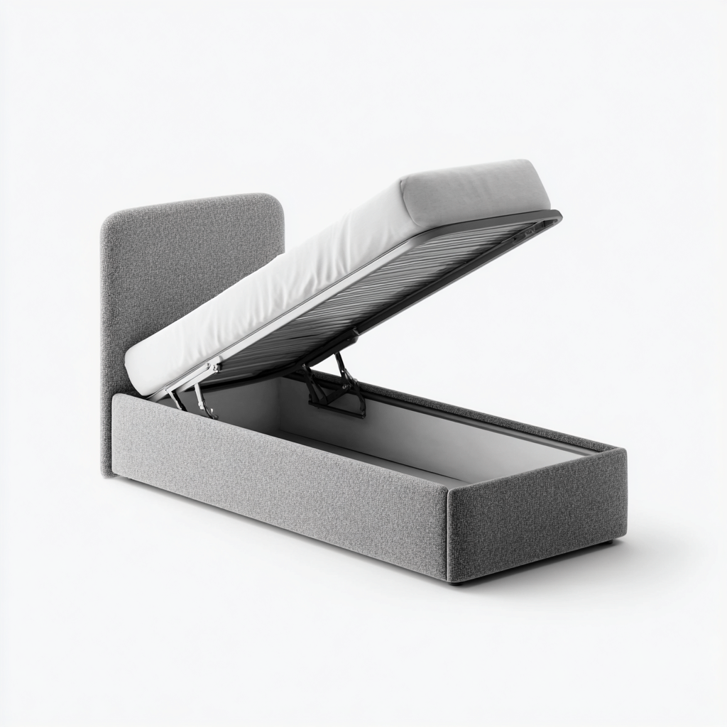 Cama individual tapizada con almacenaje 200x100x95 cm - gris - apta para dormitorio - estilo moderno-Luxemylab