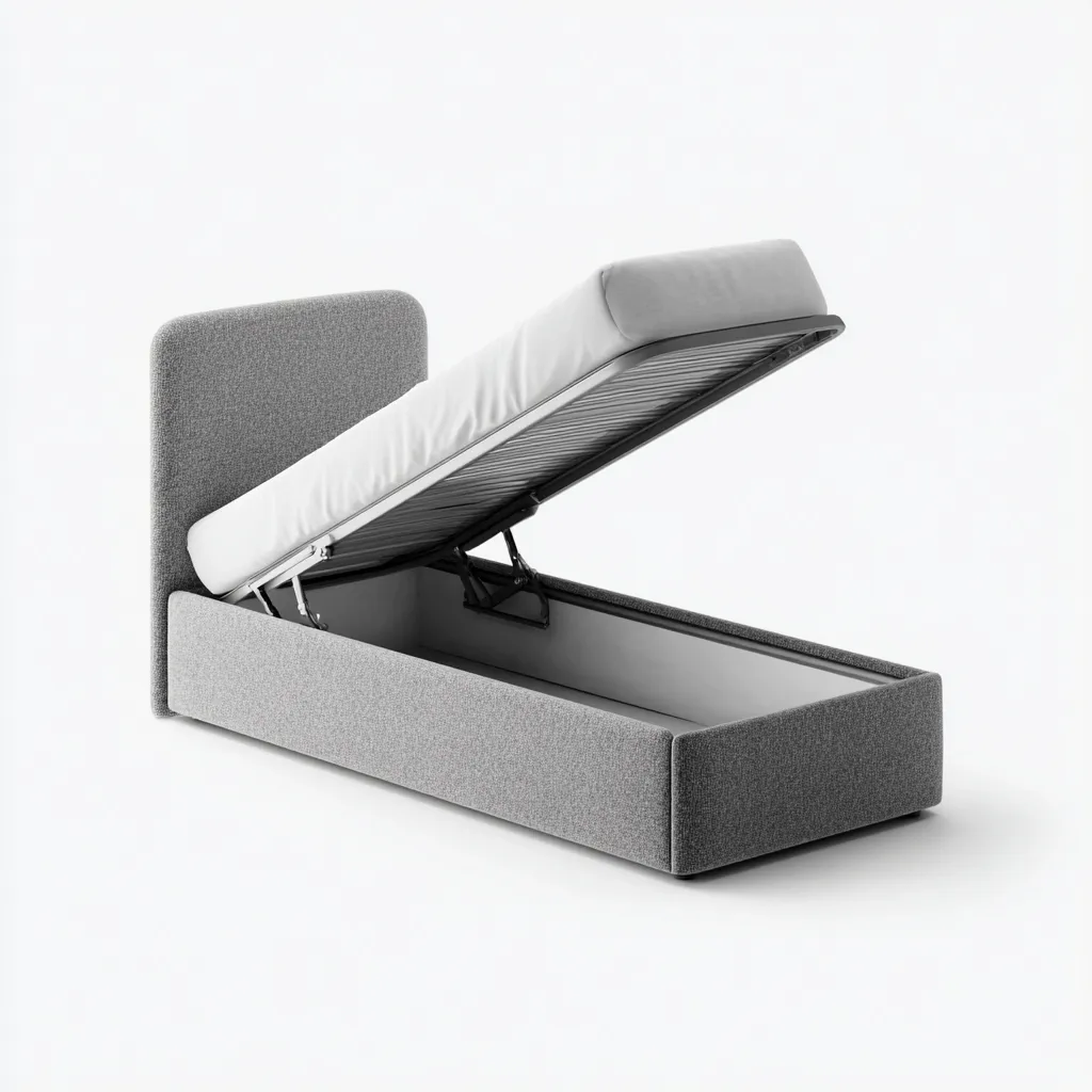 Cama individual tapizada con almacenaje 200x100x95 cm - gris - apta para dormitorio - estilo moderno-Luxemylab