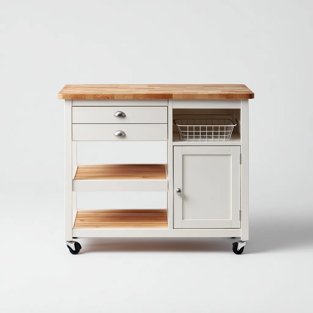 Isla de cocina madera 90x45x90 cm - blanco-madera - estilo moderno apta para cocina diseño funcional con cajones estantes abiertos y armario-Luxemylab