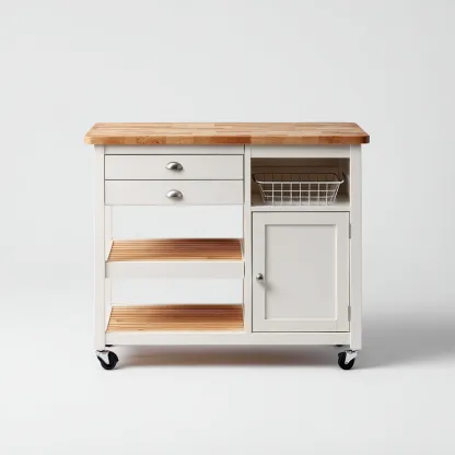 Isla de cocina madera 90x45x90 cm - blanco-madera - estilo moderno apta para cocina diseño funcional con cajones estantes abiertos y armario-Luxemylab