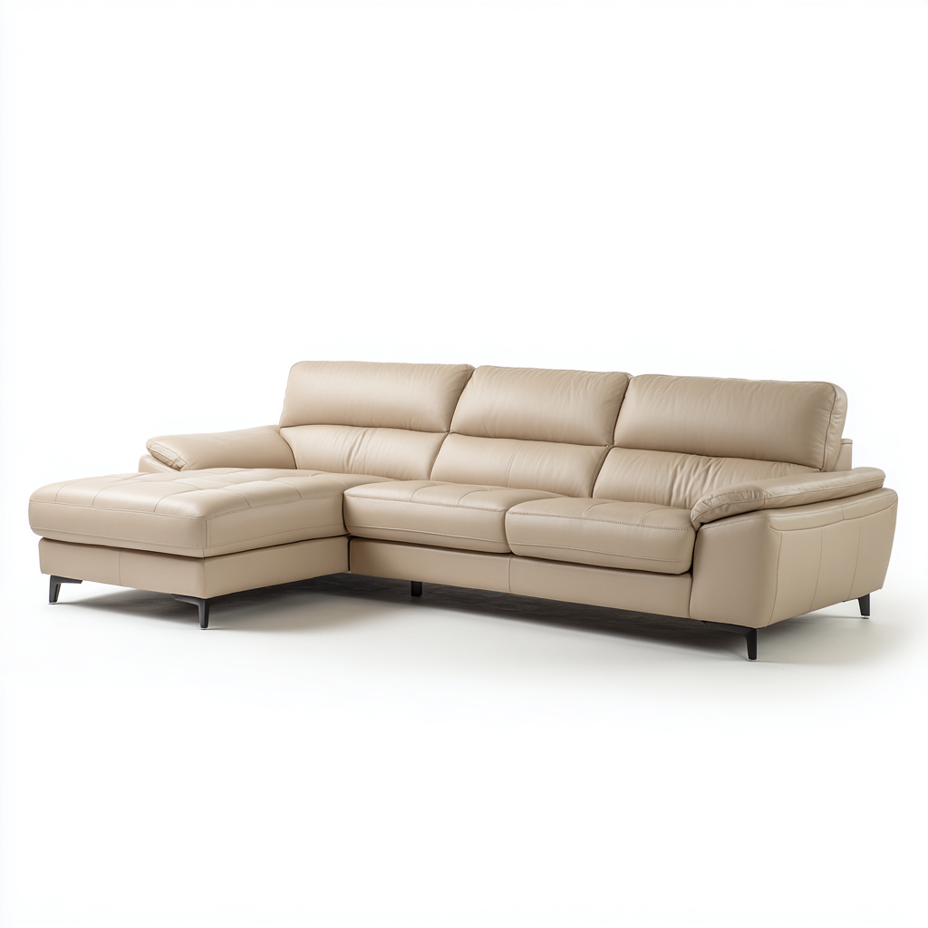 Sofá rinconero - Cuero sintético 325x198x92 cm - Beige - Diseño moderno para sala de estar-Luxemylab