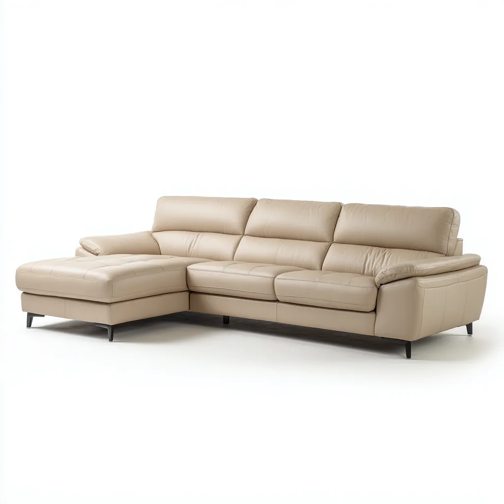 Sofá rinconero - Cuero sintético 325x198x92 cm - Beige - Diseño moderno para sala de estar-Luxemylab