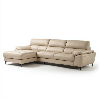 Sofá rinconero - Cuero sintético 325x198x92 cm - Beige - Diseño moderno para sala de estar-Luxemylab