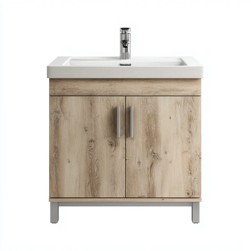 Mueble de baño con lavabo madera y cerámica 80x45x85 cm - roble natural-blanco - estilo moderno minimalista para baño-Luxemylab