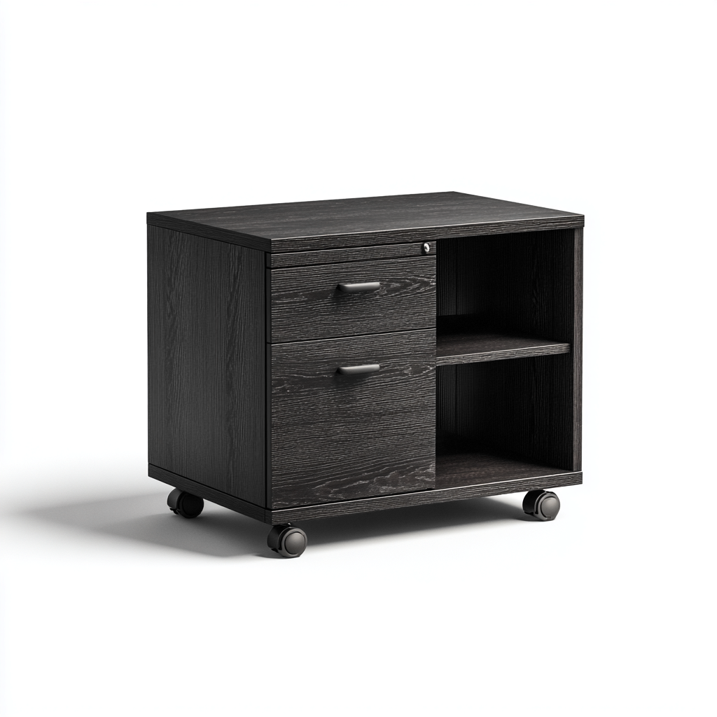 Archivador de madera 65x45x55 cm - negro - adecuado para oficina - diseño funcional con ruedas - estilo moderno-Luxemylab