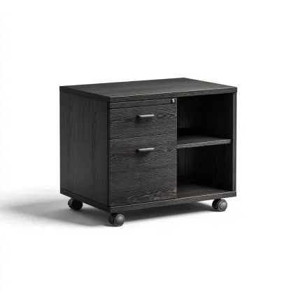 Archivador de madera 65x45x55 cm - negro - adecuado para oficina - diseño funcional con ruedas - estilo moderno-Luxemylab
