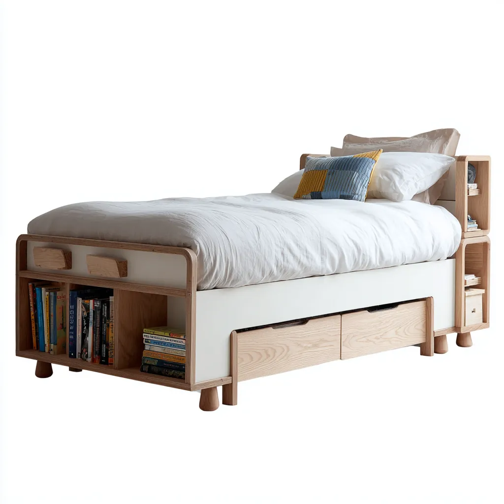 Cama individual madera 200x100x95 cm - blanco-madera - estilo moderno - apta para dormitorio-Luxemylab