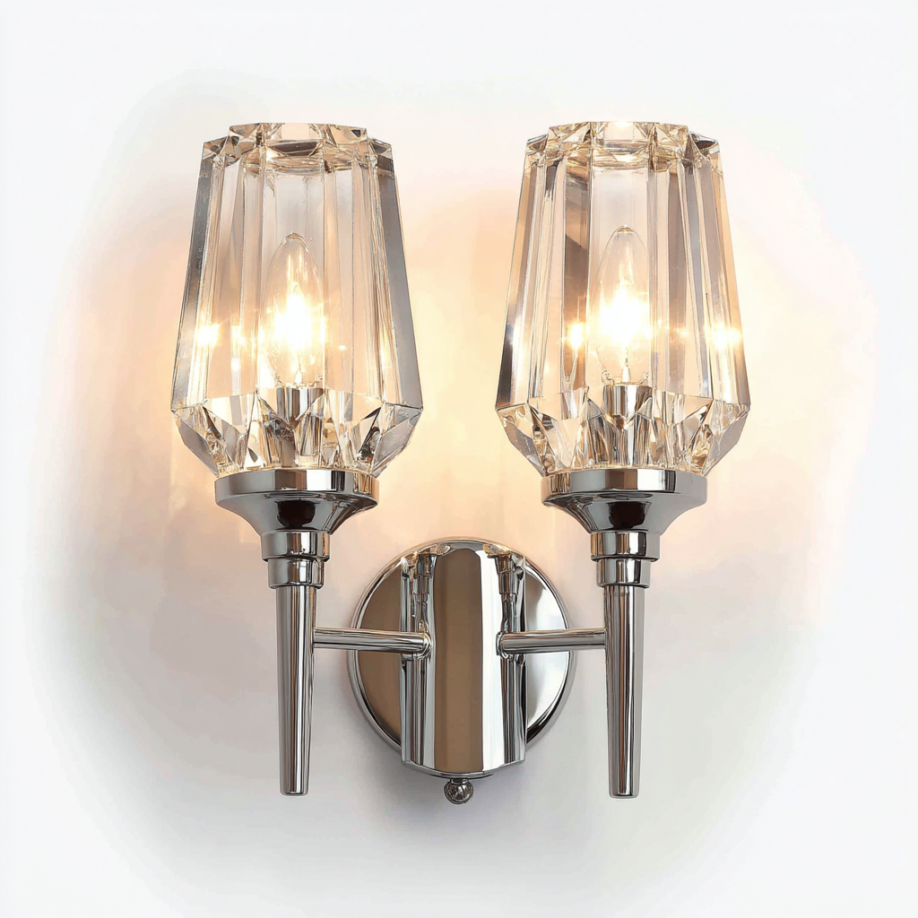 Aplique de pared - metal y vidrio - 24x28 cm - plateado - para interiores - estilo moderno-Luxemylab