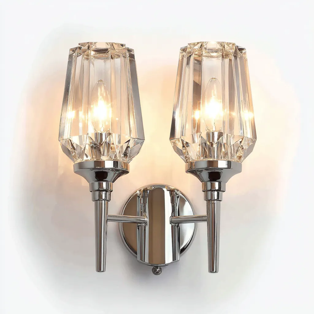 Aplique de pared - metal y vidrio - 24x28 cm - plateado - para interiores - estilo moderno-Luxemylab