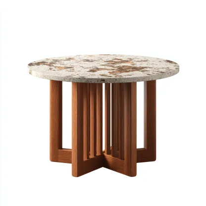 Mesa de comedor mármol-madera 135x135x76 cm blanco-marrón apta para comedor - diseño moderno-Luxemylab