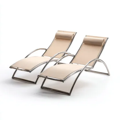Tumbona de jardín conjunto de 2 piezas estructura metálica y textil 196x65x84 cm - beige-plata - estilo moderno aptas para jardín-Luxemylab