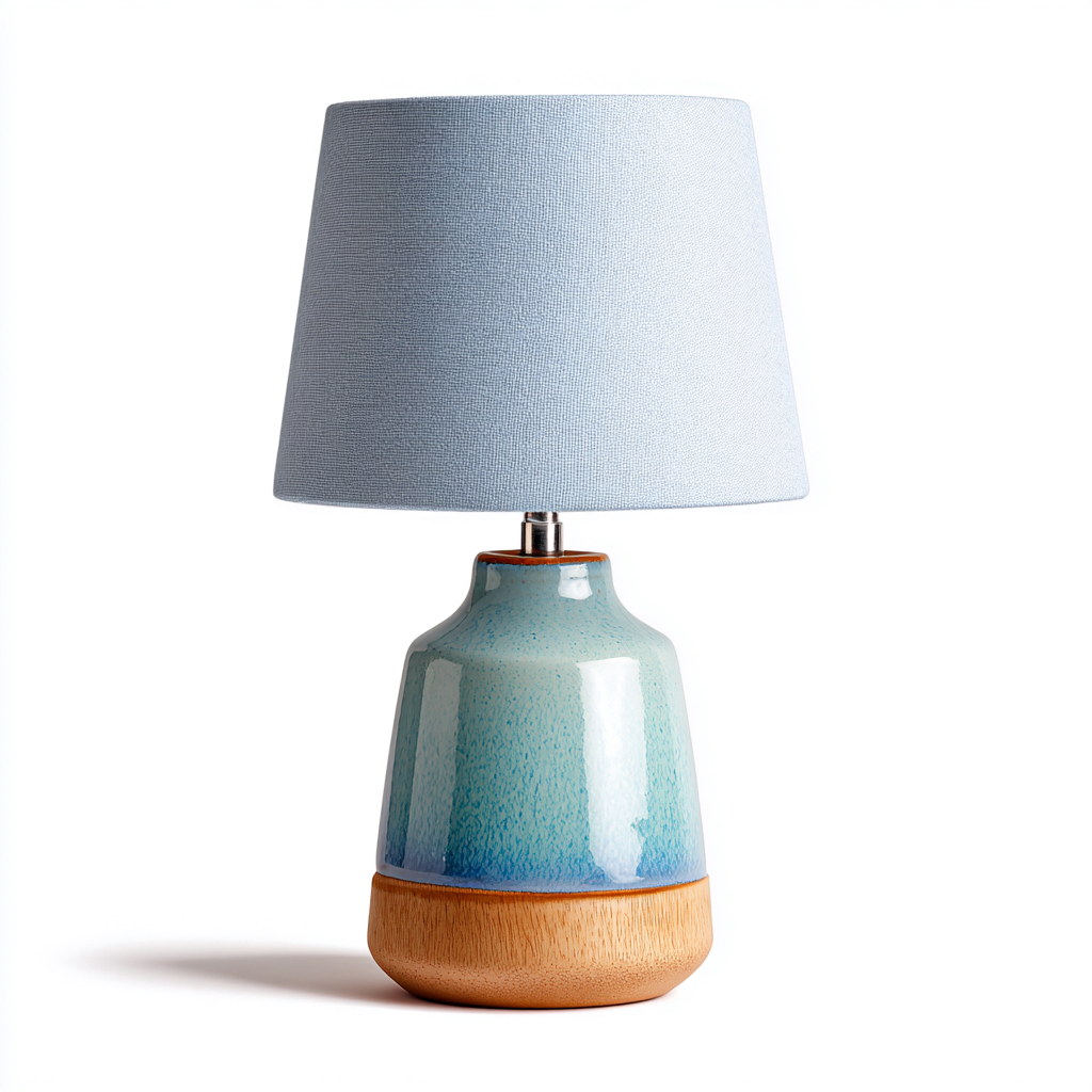 Lámpara de mesa cerámica 28x28x44 cm - azul-madera - diseño moderno apta para dormitorio y salón-Luxemylab