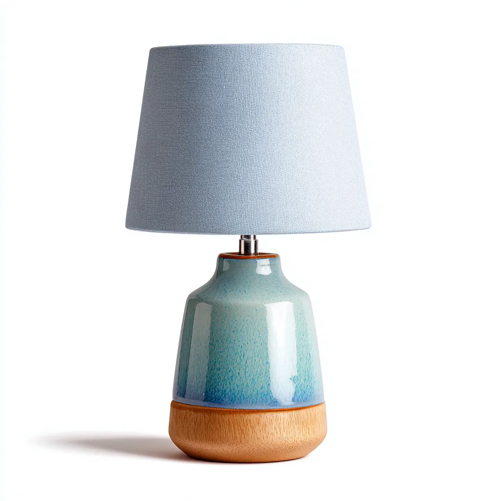 Lámpara de mesa cerámica 28x28x44 cm - azul-madera - diseño moderno apta para dormitorio y salón-Luxemylab