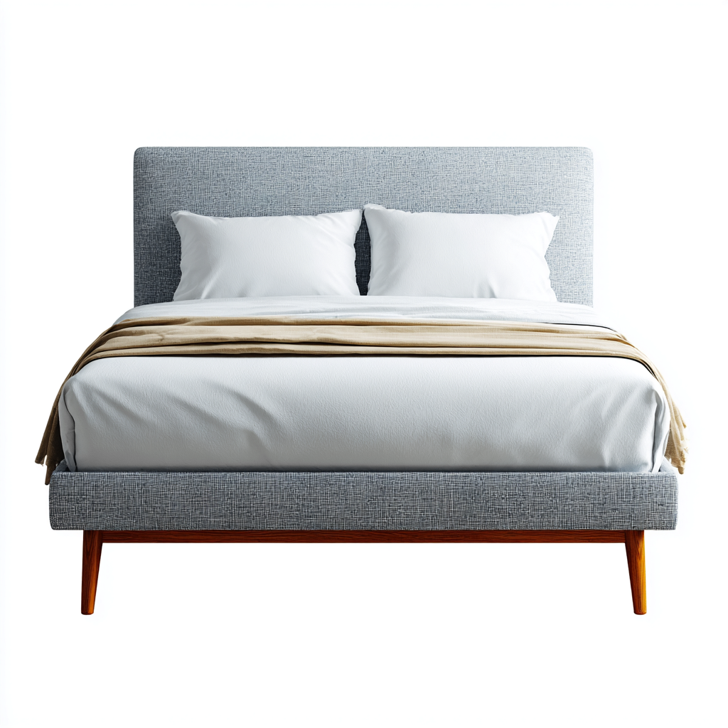 Cama matrimonial tapizada en tela 200x180x112 cm - gris azulado - apta para dormitorio - diseño moderno mid-century-Luxemylab