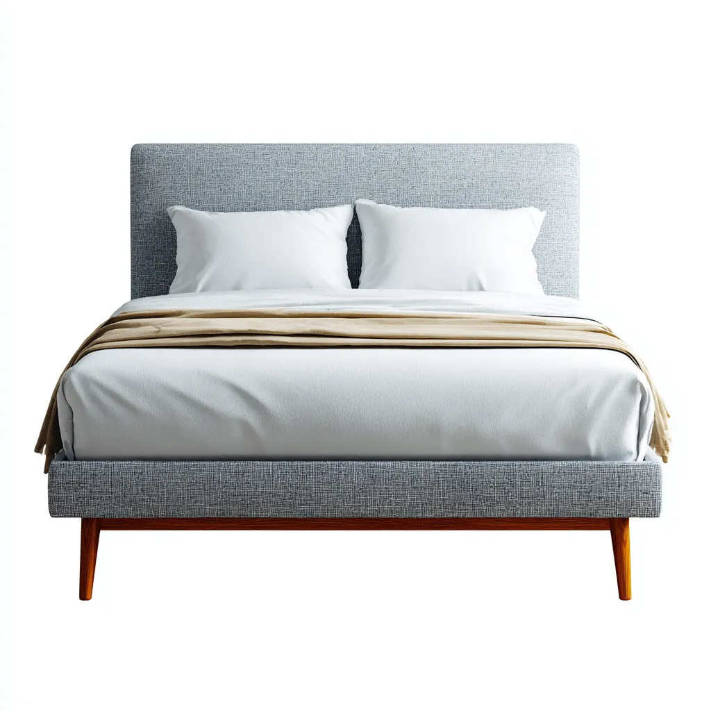 Cama matrimonial tapizada en tela 200x180x112 cm - gris azulado - apta para dormitorio - diseño moderno mid-century-Luxemylab