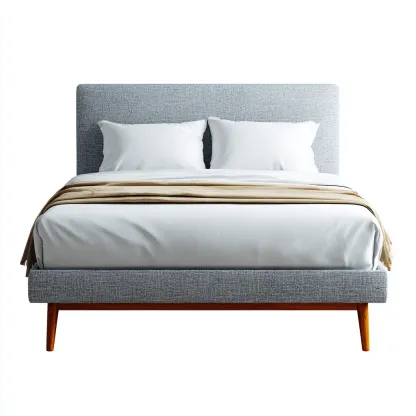 Cama matrimonial tapizada en tela 200x180x112 cm - gris azulado - apta para dormitorio - diseño moderno mid-century-Luxemylab