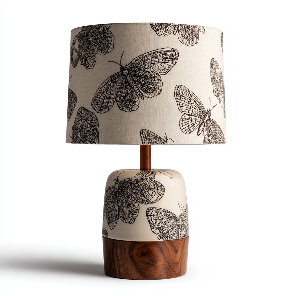 Lámpara de mesa cerámica-madera 26x26x45 cm - crema-marrón - estilo vintage - adecuada para salón-dormitorio-Luxemylab