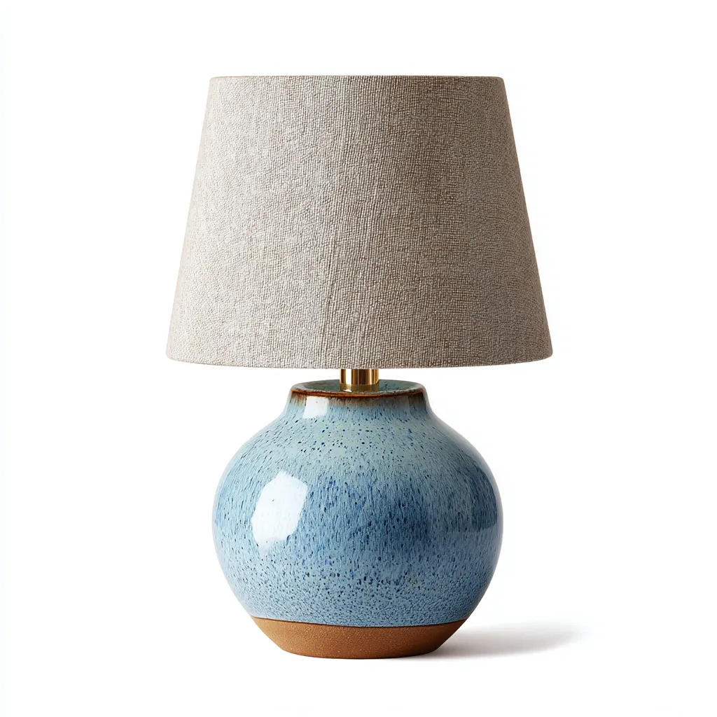 Lámpara de mesa cerámica 28x28x43 cm - azul-beige - diseño moderno apta para dormitorio y salón-Luxemylab