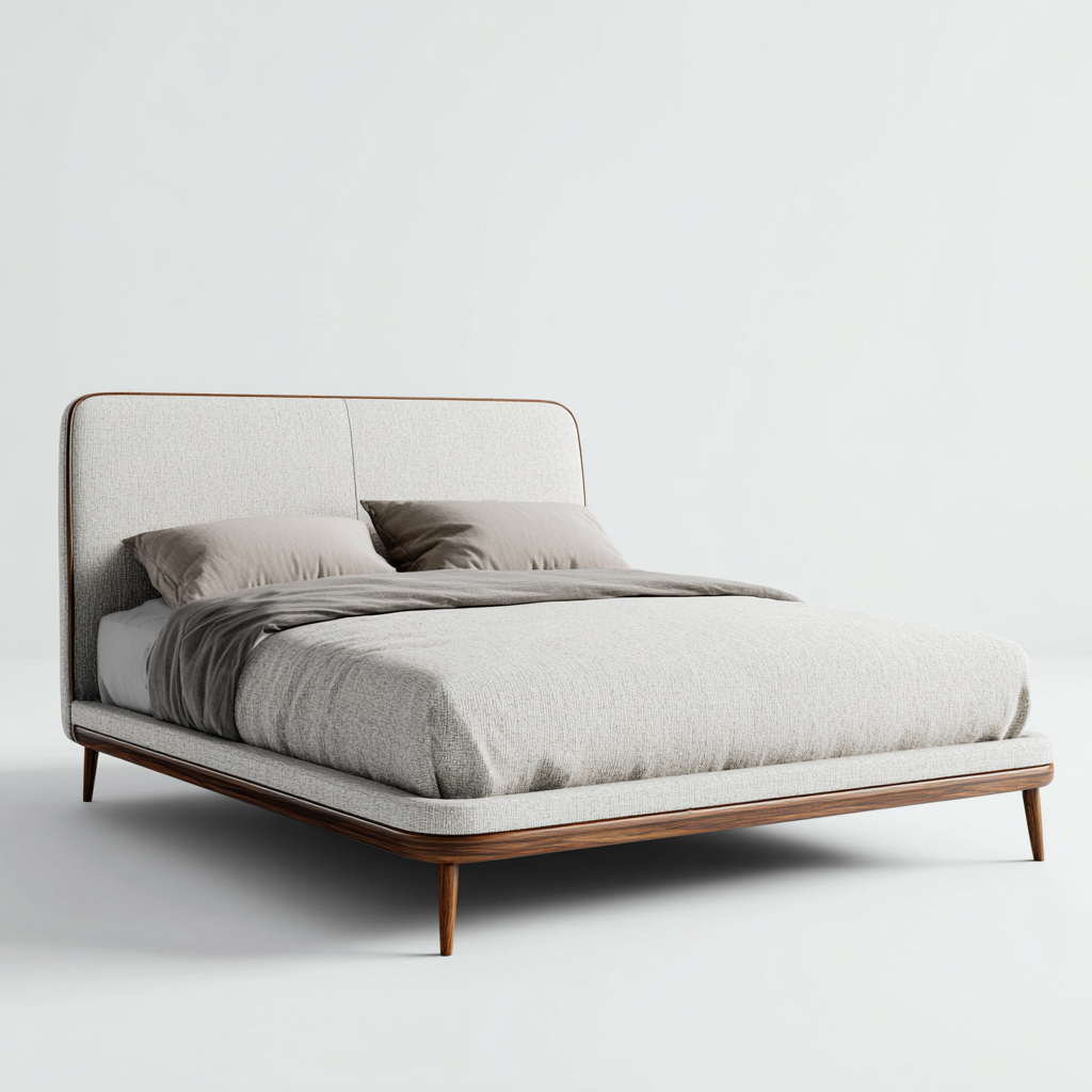 Cama matrimonial madera y tela 200x180x105 cm - gris claro-madera natural - estilo moderno adecuada para dormitorio-Luxemylab