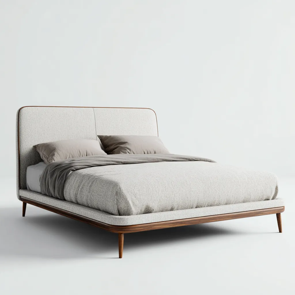 Cama matrimonial madera y tela 200x180x105 cm - gris claro-madera natural - estilo moderno adecuada para dormitorio-Luxemylab