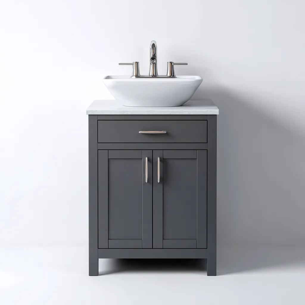 Mueble de baño con lavabo madera y cerámica 60x45x85 cm - gris oscuro-blanco - estilo moderno clásico para baño-Luxemylab
