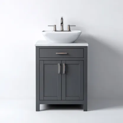 Mueble de baño con lavabo madera y cerámica 60x45x85 cm - gris oscuro-blanco - estilo moderno clásico para baño-Luxemylab