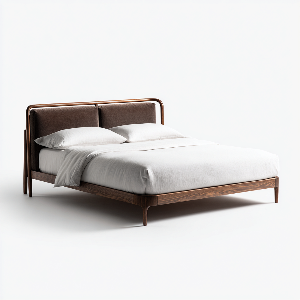 Cama matrimonial tapizada de tela - 200x180x95 cm - Marrón-natural - Diseño moderno - Adecuada para dormitorio-Luxemylab
