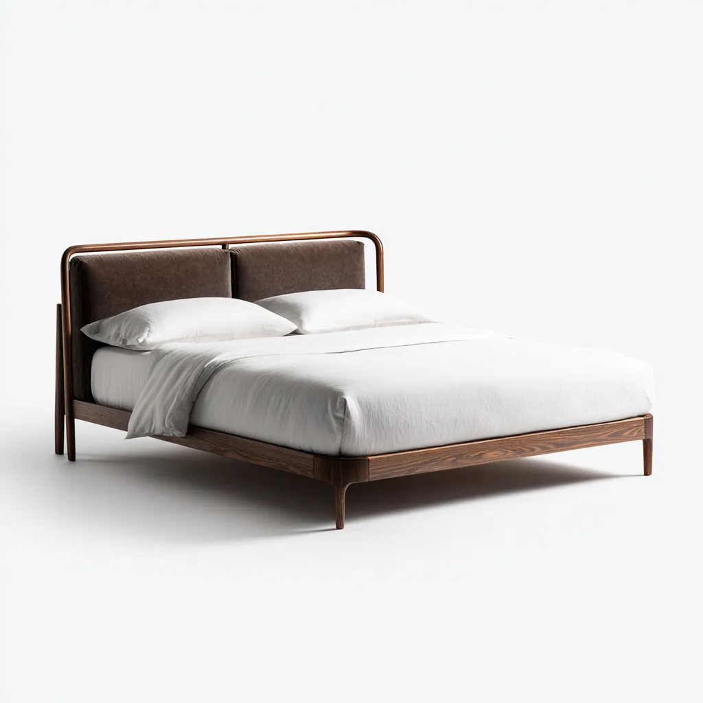 Cama matrimonial tapizada de tela - 200x180x95 cm - Marrón-natural - Diseño moderno - Adecuada para dormitorio-Luxemylab
