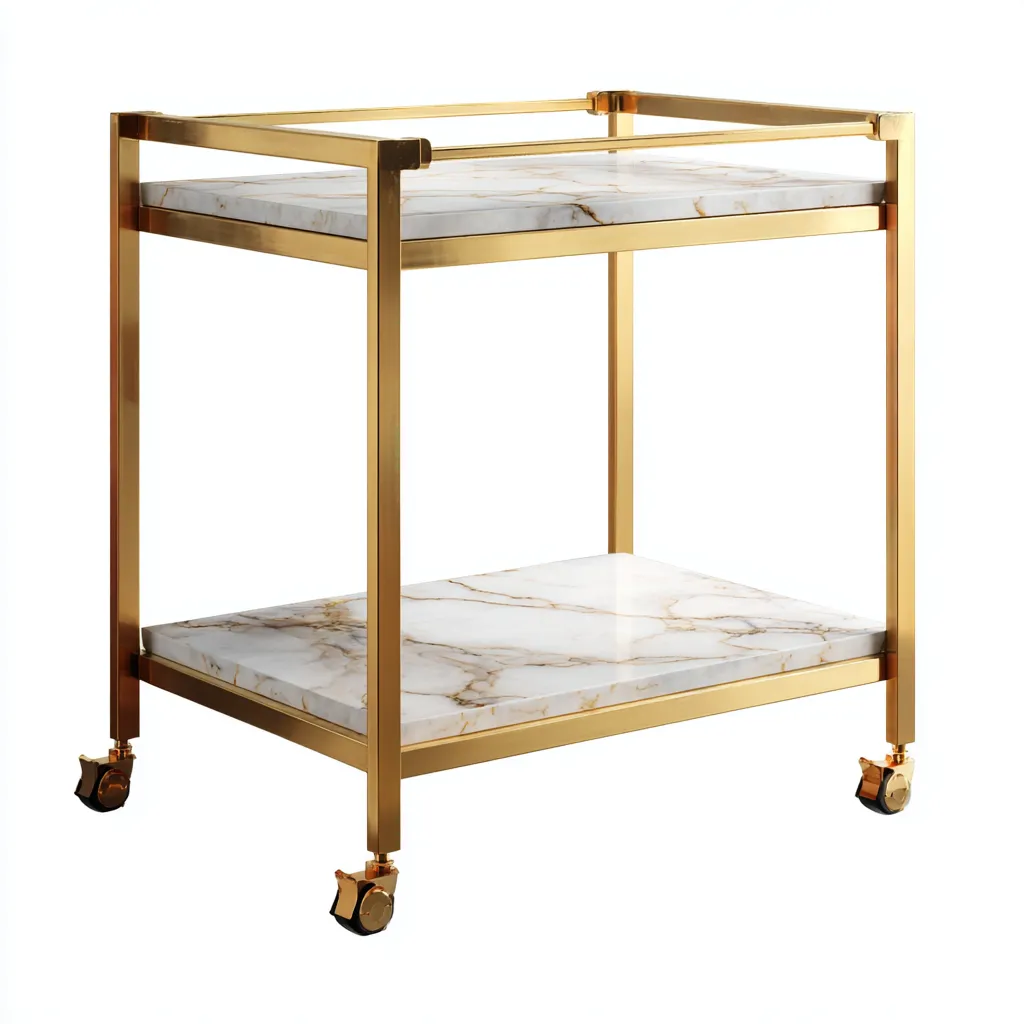 Carro de cocina metal y mármol 70x40x80 cm - dorado-blanco - apto para cocina - diseño moderno-Luxemylab