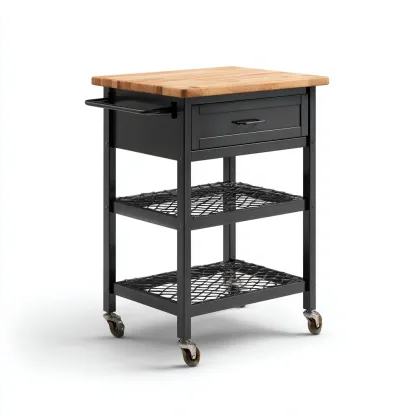 Carro de cocina - madera y metal 60x45x85 cm - negro-madera - para cocina - diseño moderno-Luxemylab