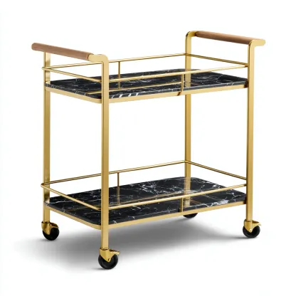 Carro de cocina - Metal y superficie tipo mármol - 72x40x83 cm - Negro-Dorado - Apto para cocina - Diseño clásico-Luxemylab
