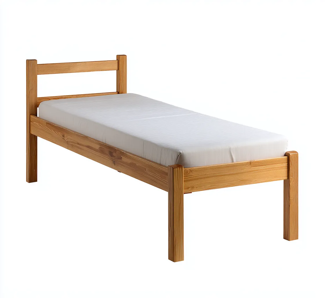 Cama individual de madera maciza 200x95x75 cm - madera natural - apta para dormitorio - diseño sencillo-Luxemylab