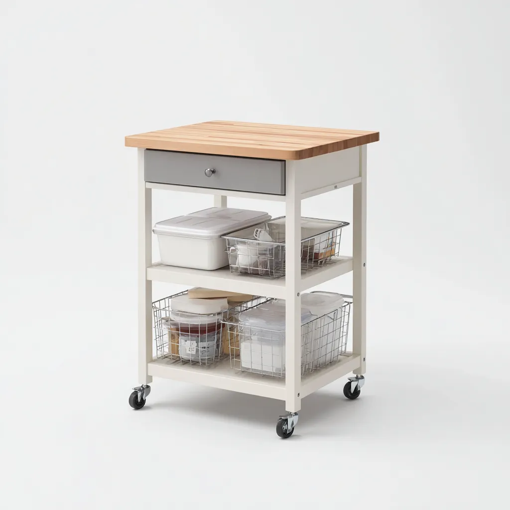 Isla de cocina madera 60x45x90 cm - blanco-gris-madera - estilo moderno apta para cocina diseño funcional con cajón y estantes abiertos-Luxemylab