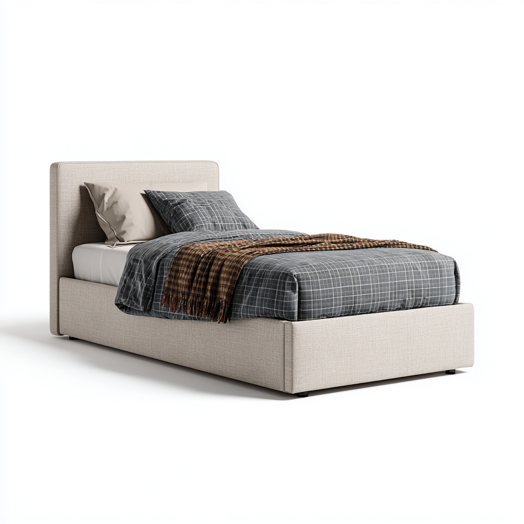 Cama individual tapizada 200x90x95 cm - tela beige - apta para dormitorio - diseño moderno-Luxemylab