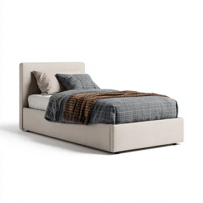 Cama individual tapizada 200x90x95 cm - tela beige - apta para dormitorio - diseño moderno-Luxemylab