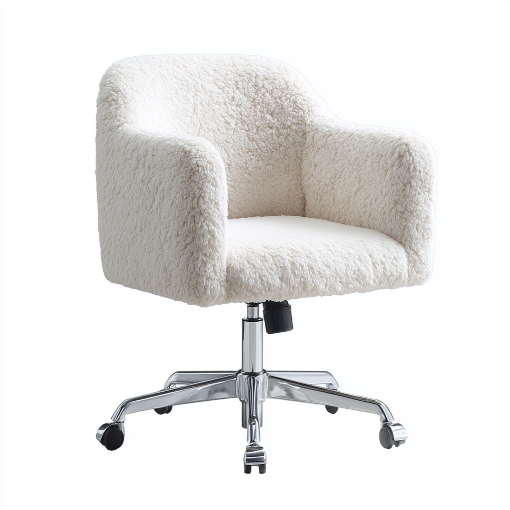 Silla de oficina pelo sintético 65x60x90 cm blanco diseño ergonómico estilo moderno para oficina-Luxemylab