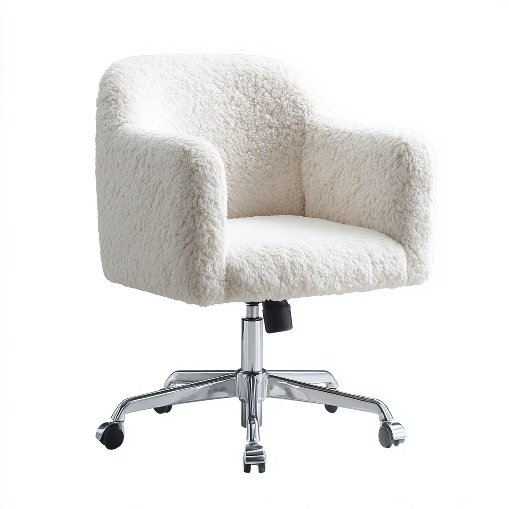 Silla de oficina pelo sintético 65x60x90 cm blanco diseño ergonómico estilo moderno para oficina-Luxemylab