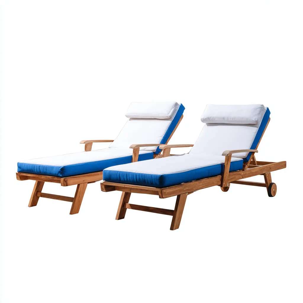 Tumbona de jardín conjunto de 2 piezas estructura de madera y cojín textil 200x68x88 cm - blanco-azul-madera - estilo moderno aptas para jardín-Luxemylab