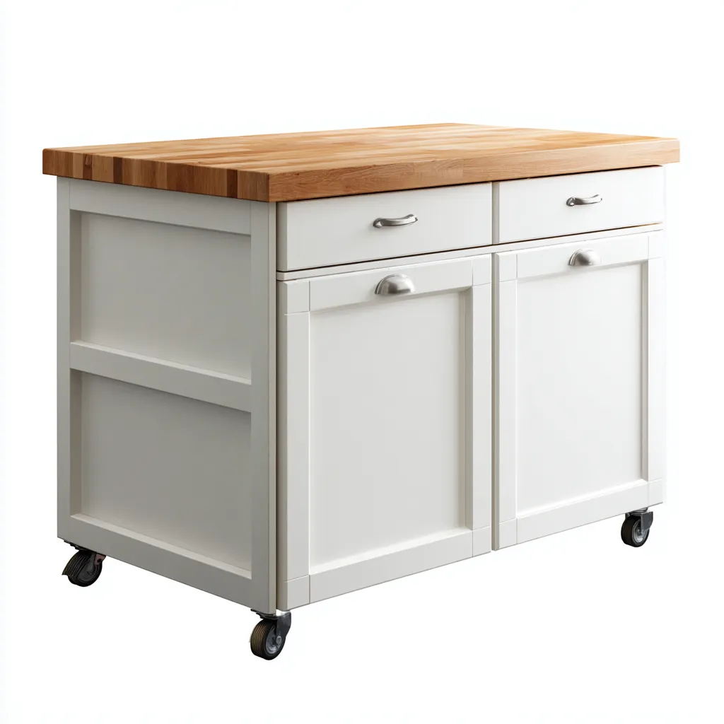 Isla de cocina madera 110x55x90 cm - blanco-madera - estilo moderno apta para cocina diseño funcional con cajones y puertas-Luxemylab