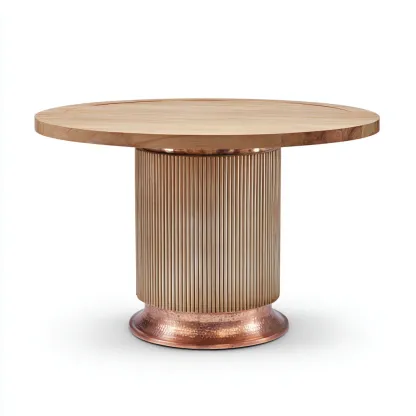 Mesa de comedor madera-metal 140x140x76 cm color madera apta para comedor - diseño moderno-Luxemylab