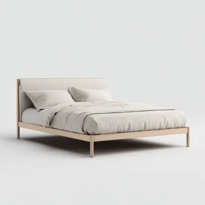 Cama matrimonial madera y tela 200x180x105 cm - beige-madera natural - estilo moderno adecuada para dormitorio-Luxemylab