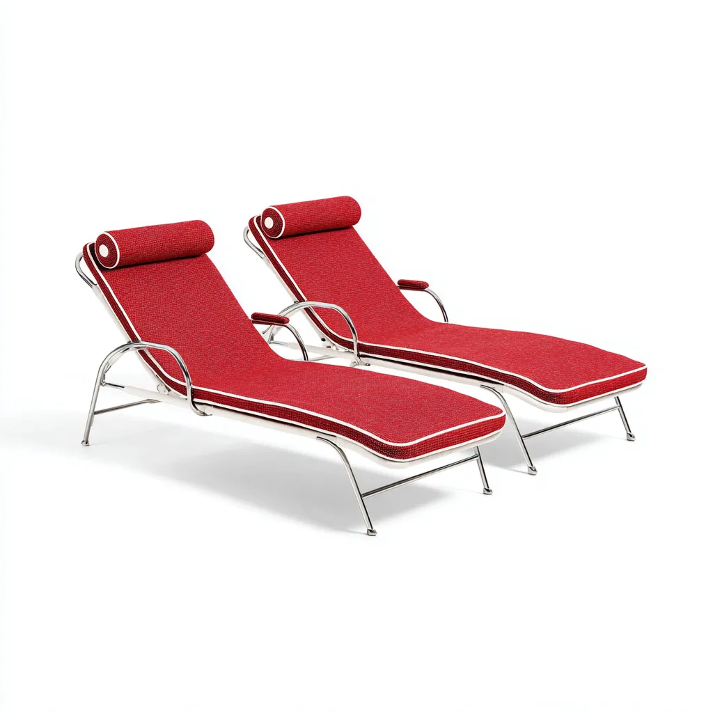 Tumbona de jardín conjunto de 2 piezas estructura metálica y textil 194x63x85 cm - rojo-blanco - estilo moderno aptas para jardín-Luxemylab